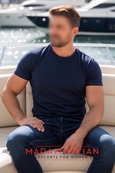 Discreet luxury setting with elite male escort agency companion